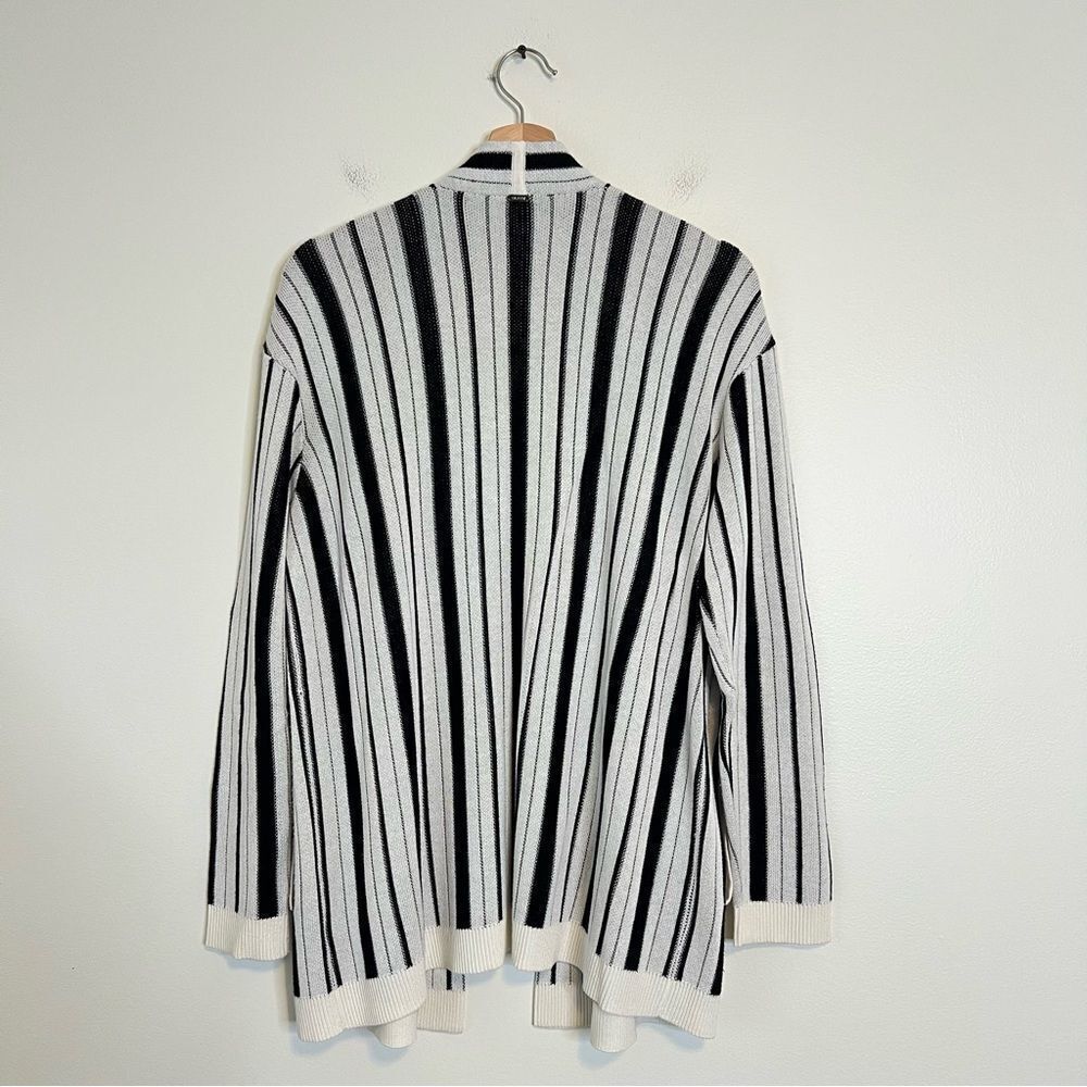 St. John Wool Cashmere Blend Open Front Cardigan Sweater Black White Stripe Sz S - Picture 6 of 10